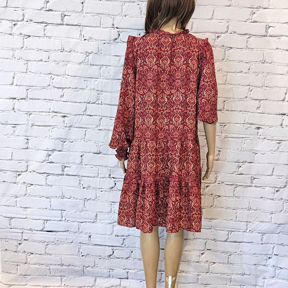 NWT!!! MAX STUDIO, Boho burgundy long sleeve floral pattern dress, size: large - Picture 11 of 15